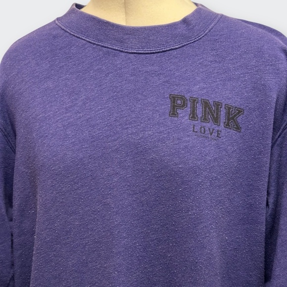 Victoria's Secret PINK Purple "Love" Crewneck Sweatshirt M Y2K Oversized - Picture 4 of 7